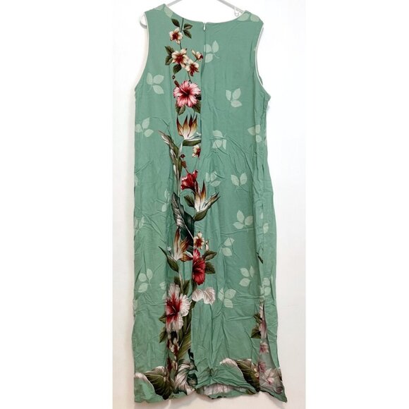 PARADISE BAY Plus Size Floral Bird of Paradise Long Dress Green Hawaiian Maxi - Picture 11 of 16
